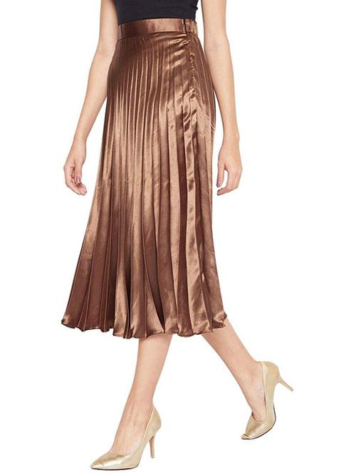 brown silk blend solid a-line skirt - 21008474 -  Standard Image - 0