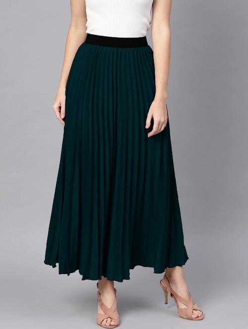 solid bottle green pleated detailed skirt - 21008477 - Standard Image - 0