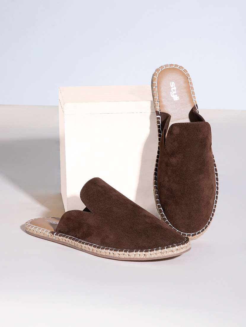 solid brown detailed mules
