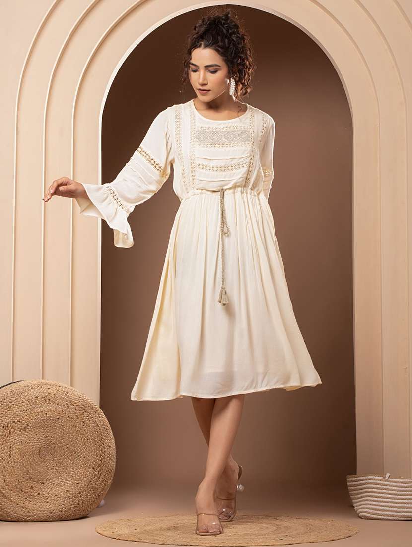 cream embroidered detailed dress