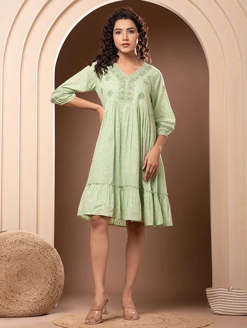 green embroidered detailed dress