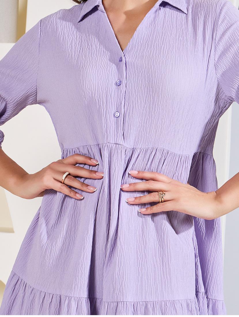women solid bell sleeves tiered dress - 21015962 - Standard Image - 2