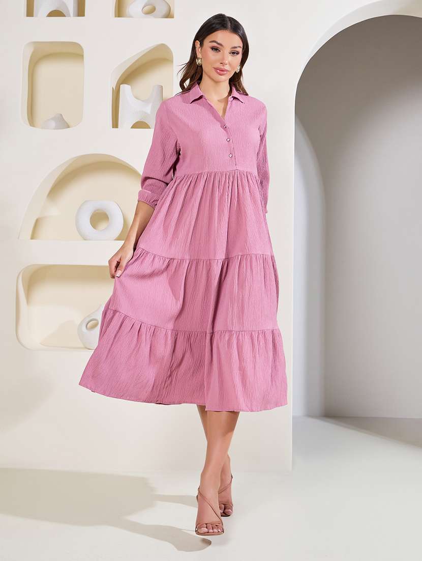 women solid collared tiered dress - 21015963 - Zoom Image - 0