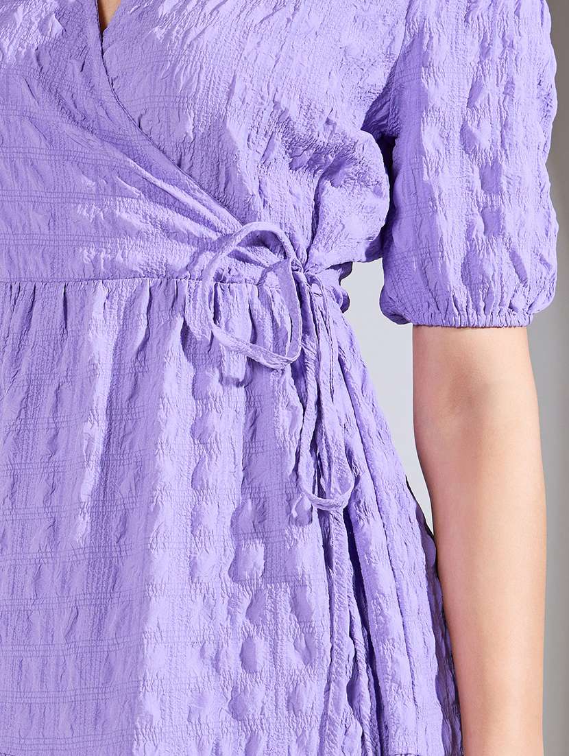 women solid puff sleeves tiered dress - 21015965 -  Standard Image - 2