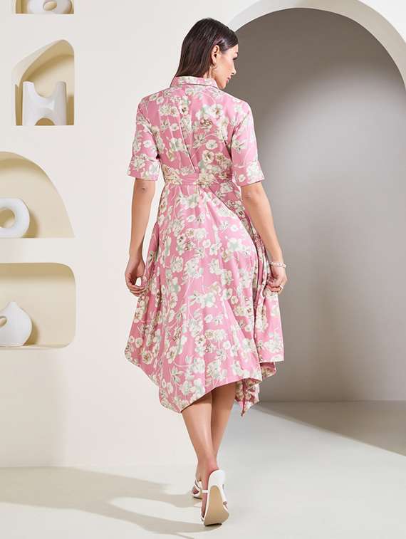 women floral print collared asymmetric dress - 21015977 -  Standard Image - 2