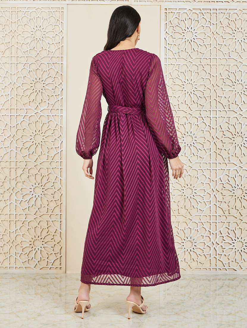 women v-neck chevron printed a-line dress - 21015994 -  Standard Image - 2