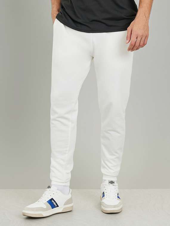 men solid white cotton jogger