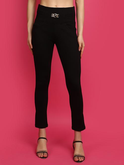 women solid black cotton jegging - 21016216 - Standard Image - 0