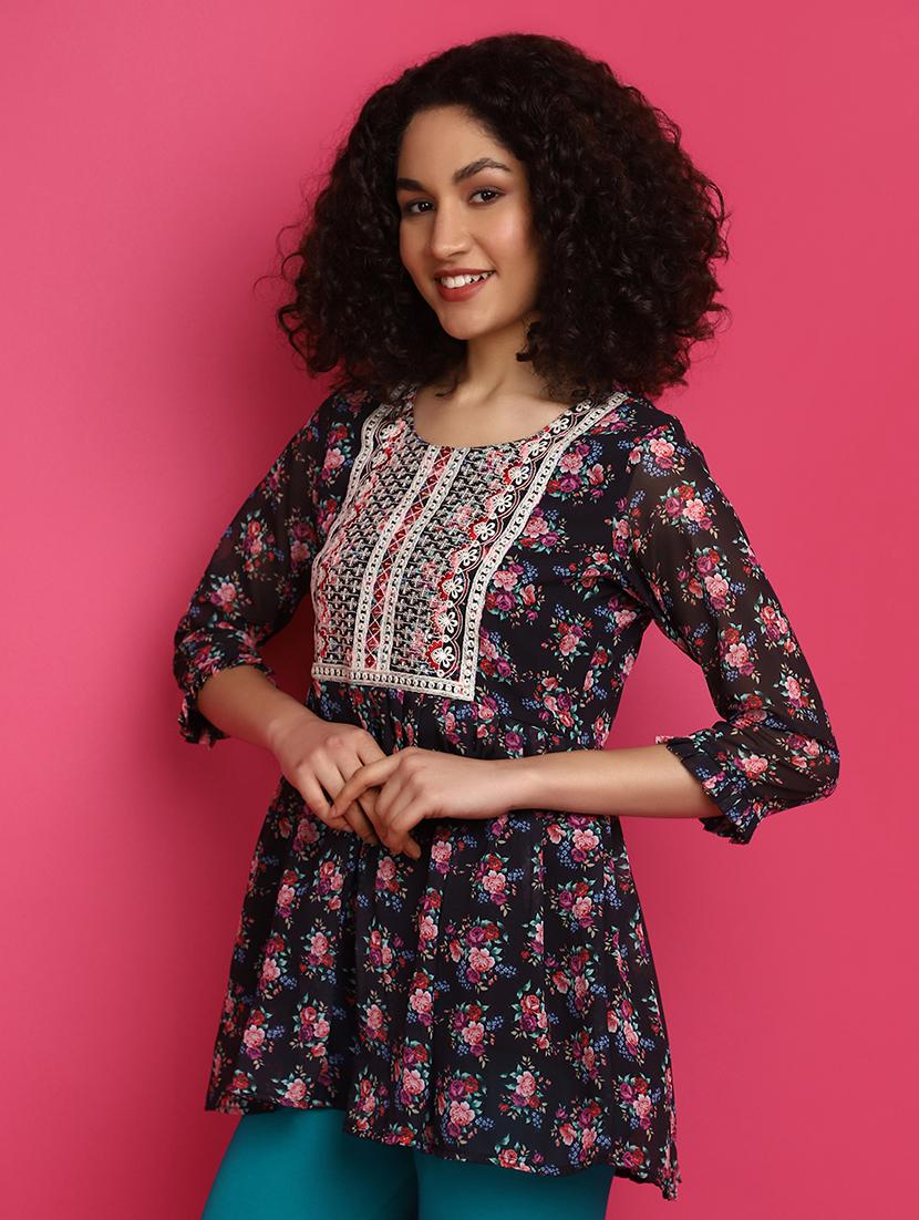 women orange printed round neck top - 21016246 - Standard Image - 2