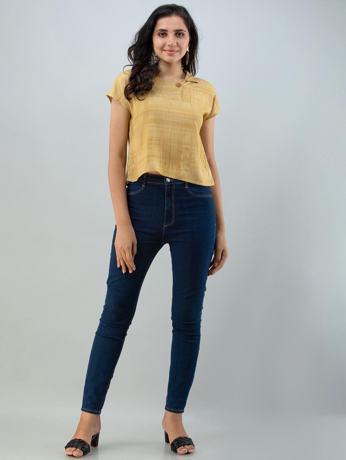 beige viscose crop top - 21016429 - Standard Image - 2