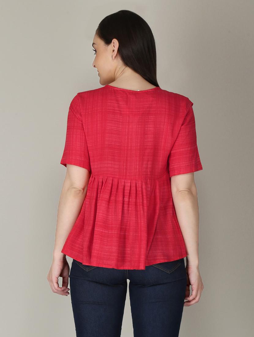 pink checked printed peplum top - 21016430 - Standard Image - 2