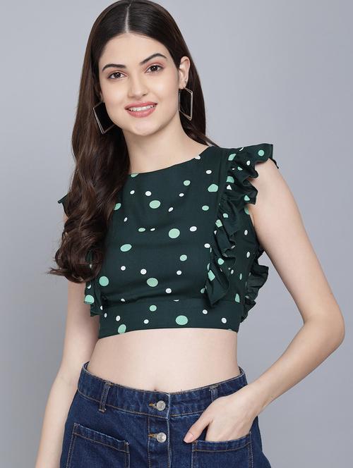 dark green viscose crop top - 21016444 -  Standard Image - 0