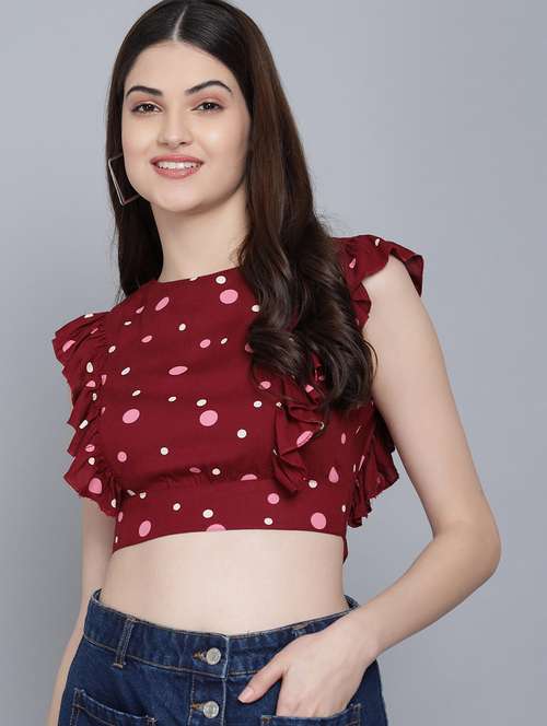 maroon viscose crop top - 21016449 -  Standard Image - 0