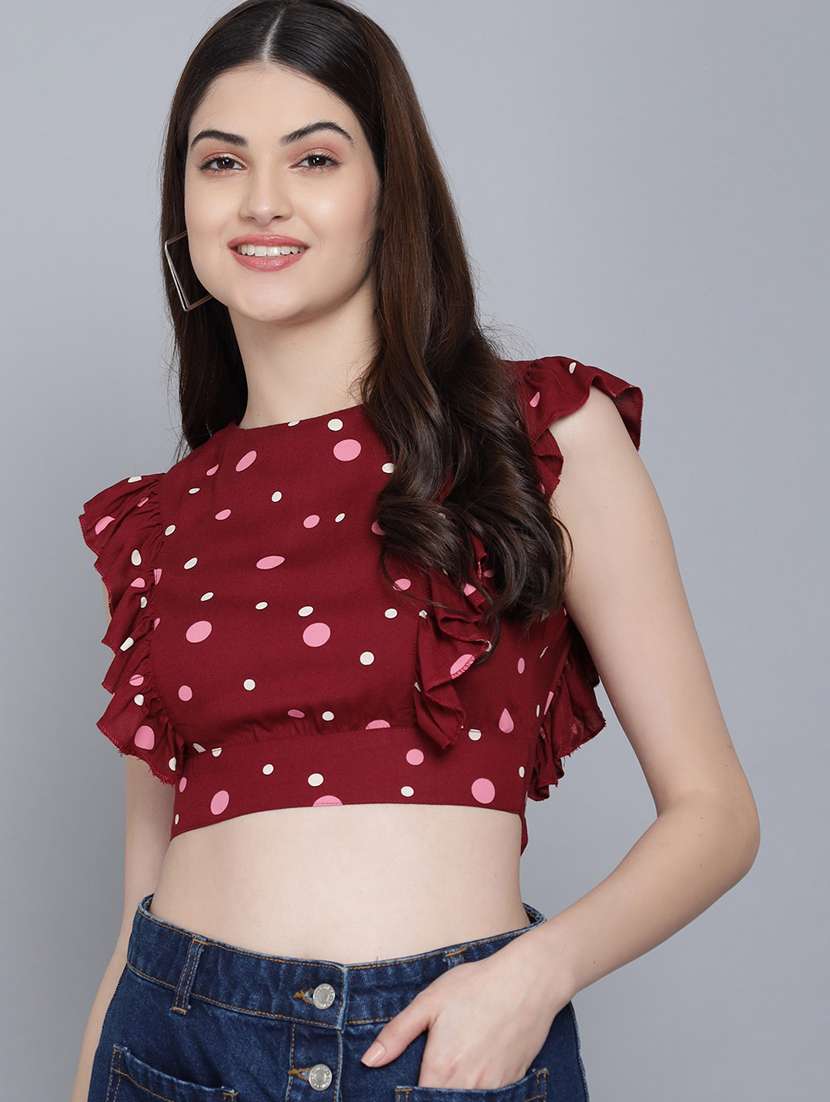 maroon viscose crop top