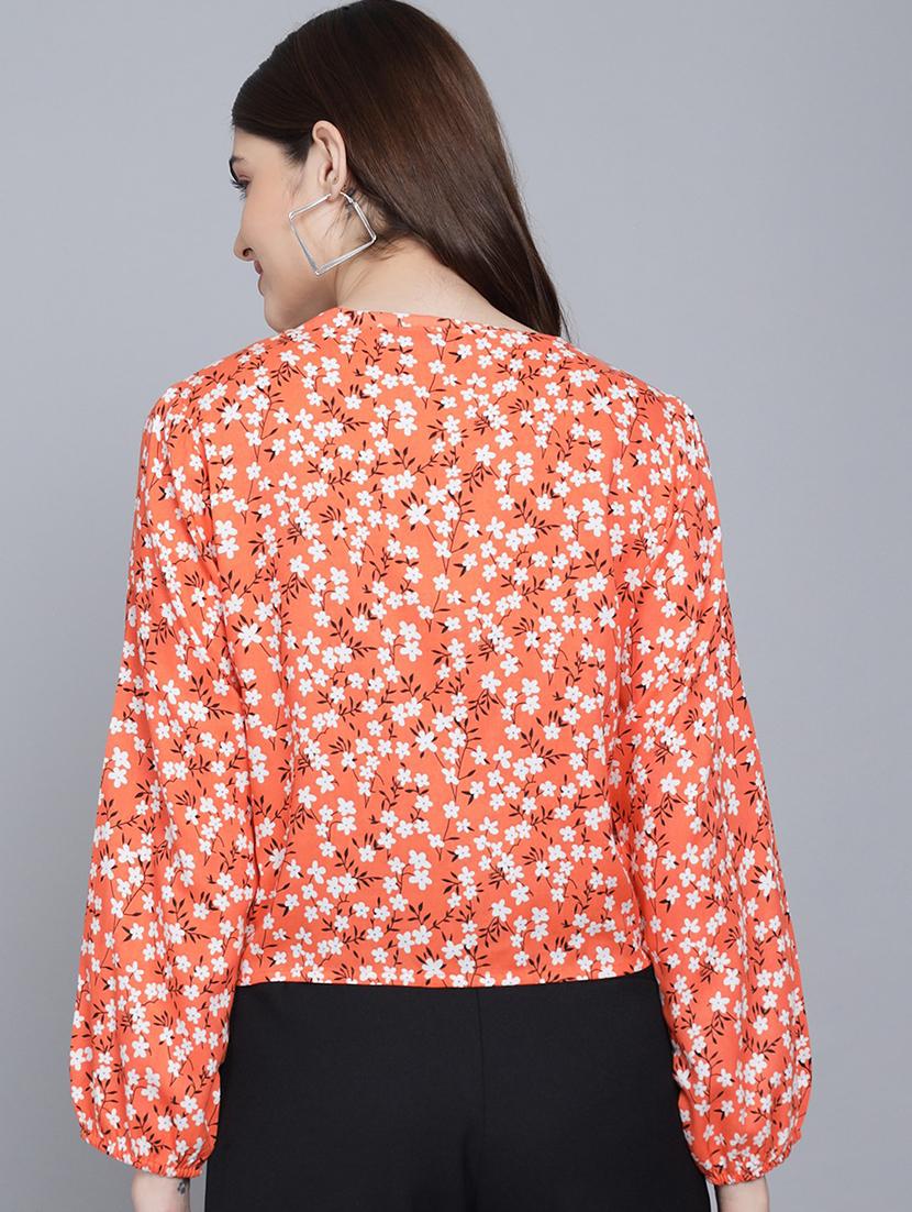 women orange floral printed crop top - 21016456 - Standard Image - 2