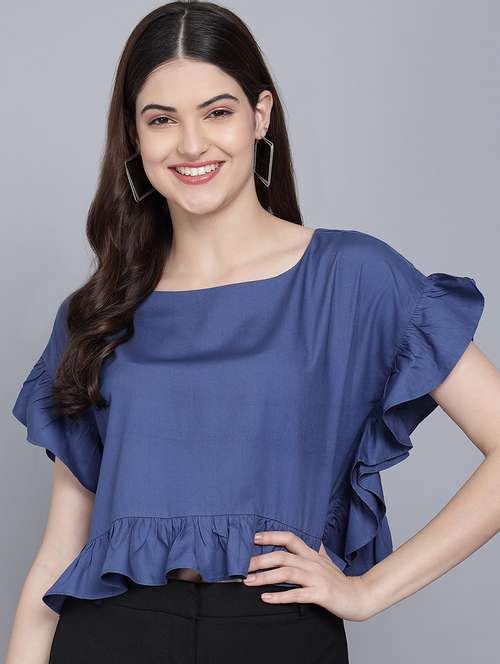 blue viscose crop top - 21016462 - Standard Image - 0