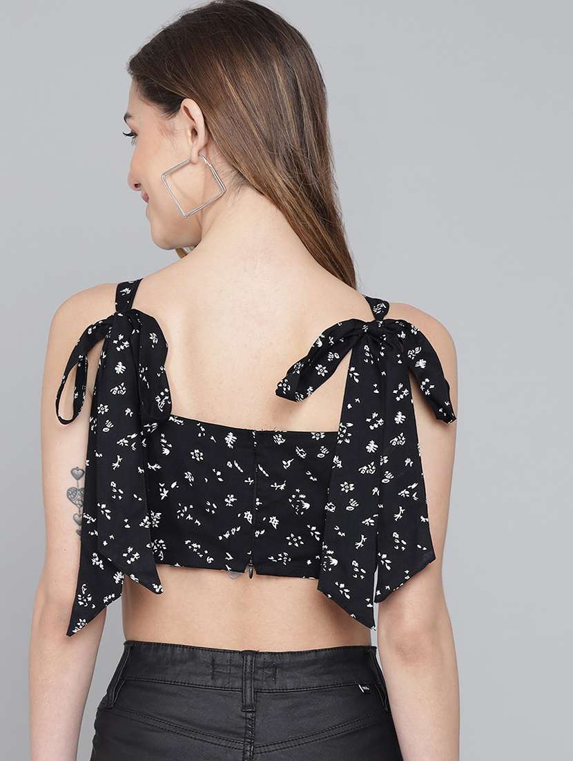 black floral printed detailed crop top - 21016469 -  Standard Image - 2