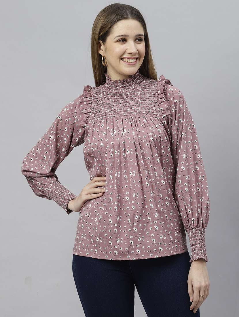 women mauve floral printed regular top
