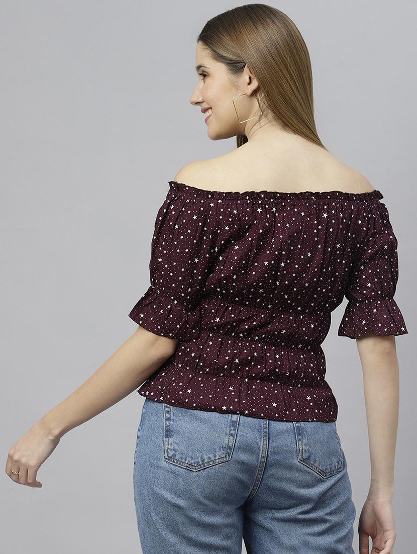 burgundy printed detailed casual top - 21016494 - Standard Image - 2