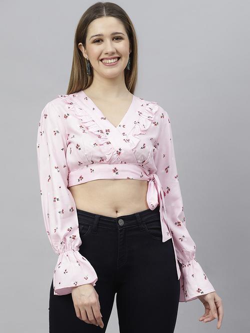 women pink floral printed crop top - 21016495 -  Standard Image - 0