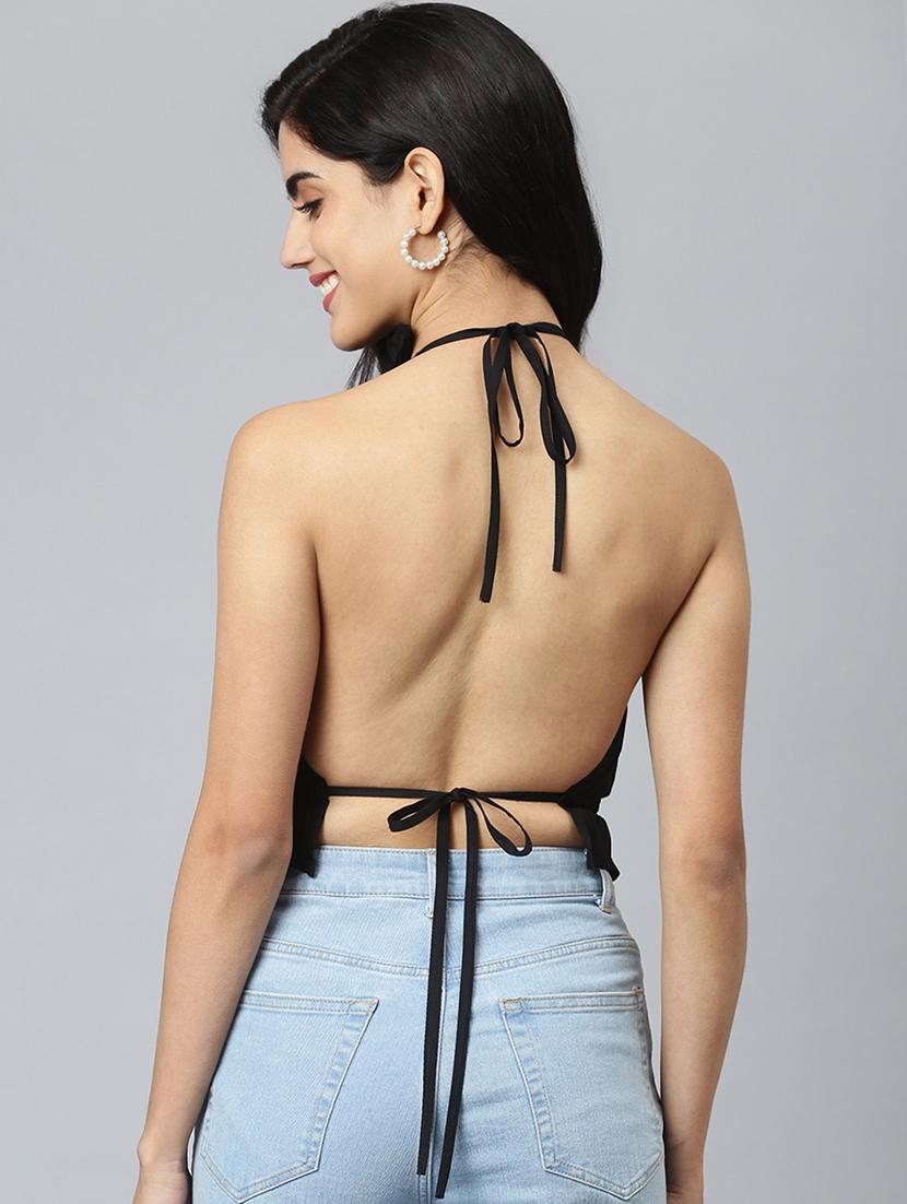 women solid halter neck backless top - 21016501 - Standard Image - 2