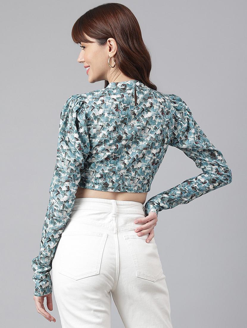 light blue printed detailed crop top - 21016502 - Standard Image - 2