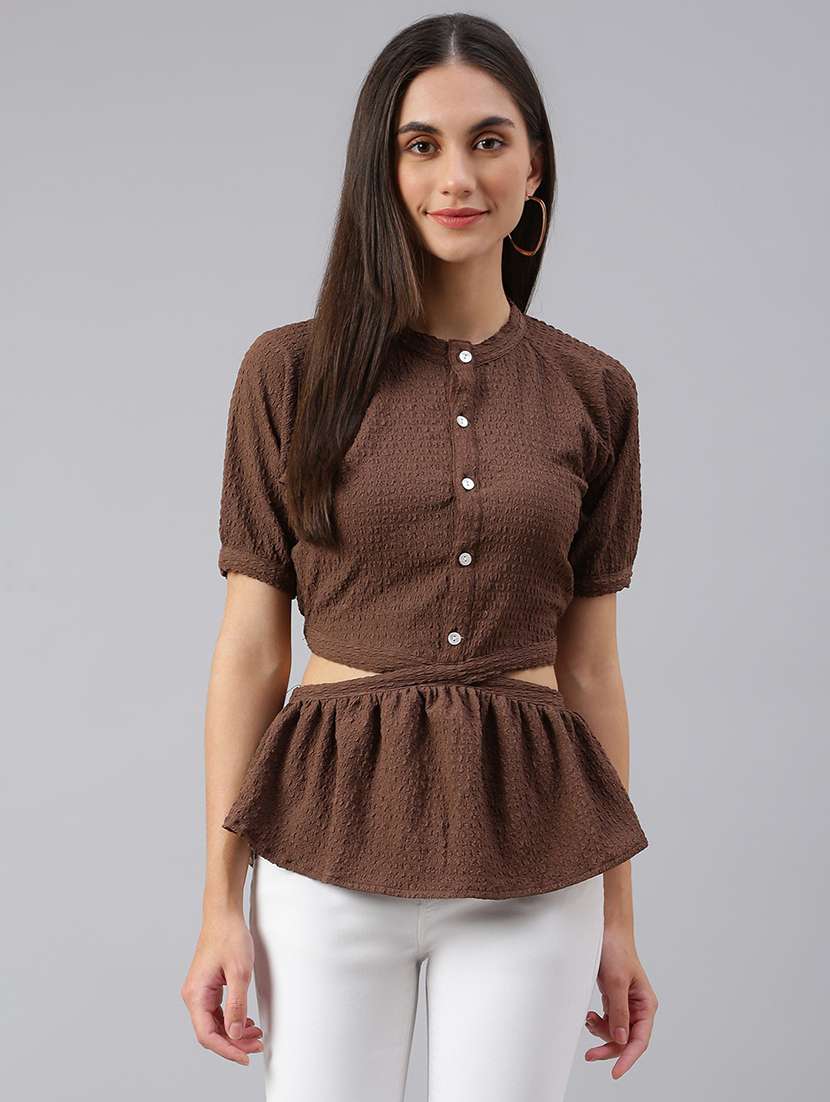 cofee brown cotton blend top