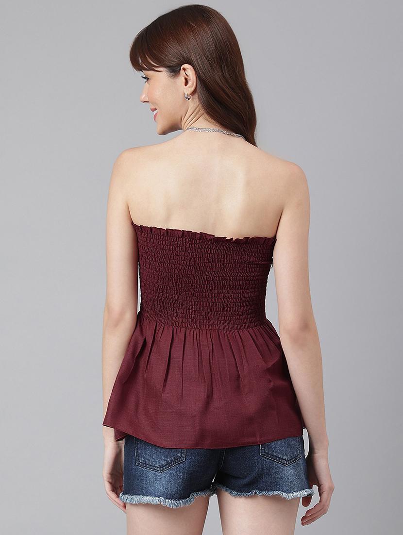 maroon polyester off-shoulder top - 21016511 - Standard Image - 2