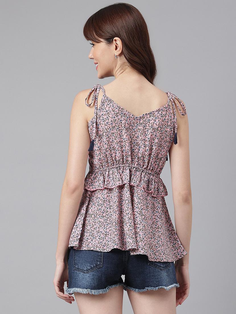 pink floral printed peplum top - 21016519 - Standard Image - 2