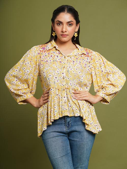 yellow viscose shirt top - 21016521 -  Standard Image - 0