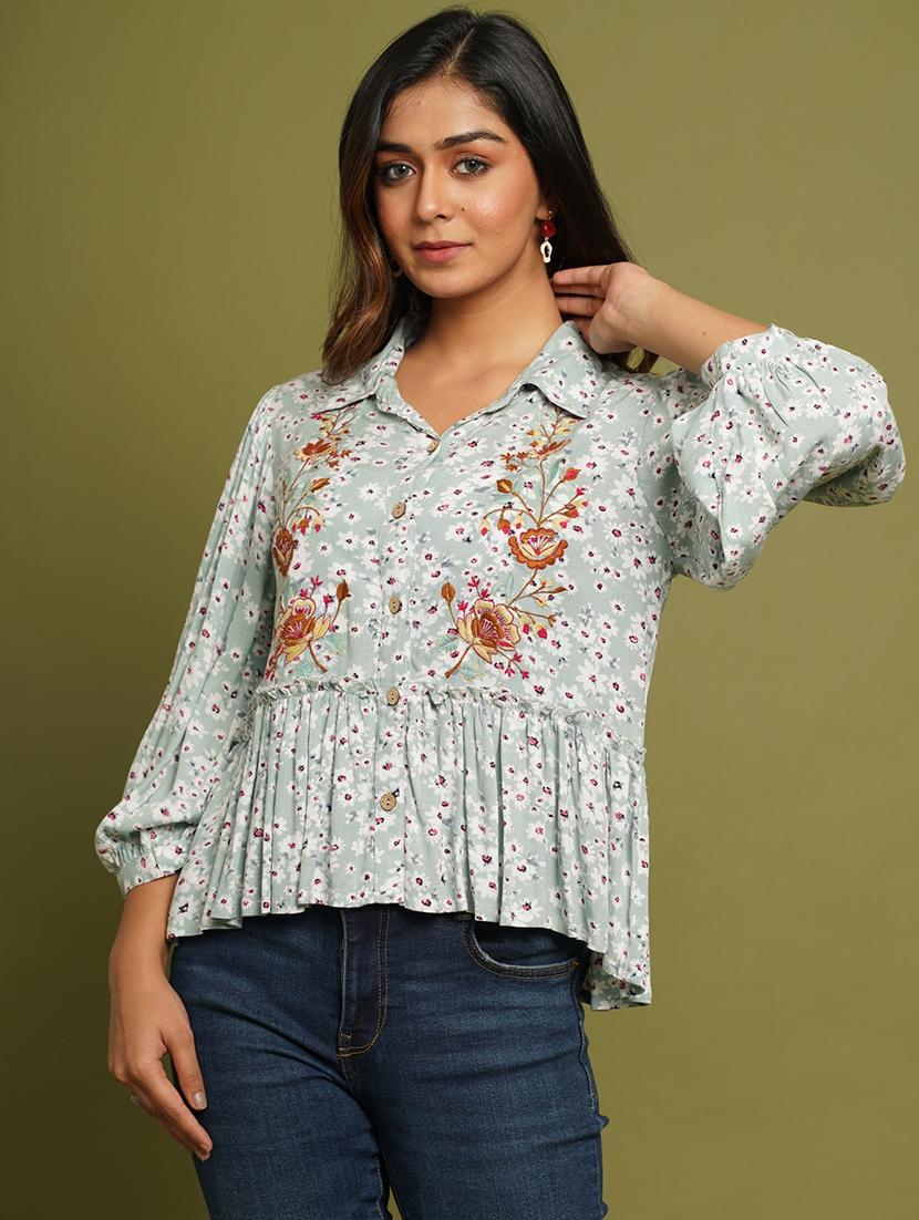 women green embroidered regular top - 21016522 -  Zoom Image - 0