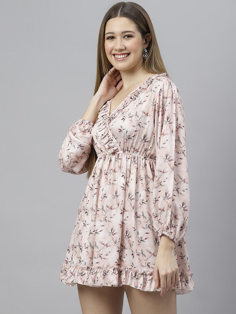 women pink printed fit & flare dress - 21016647 - Standard Image - 2