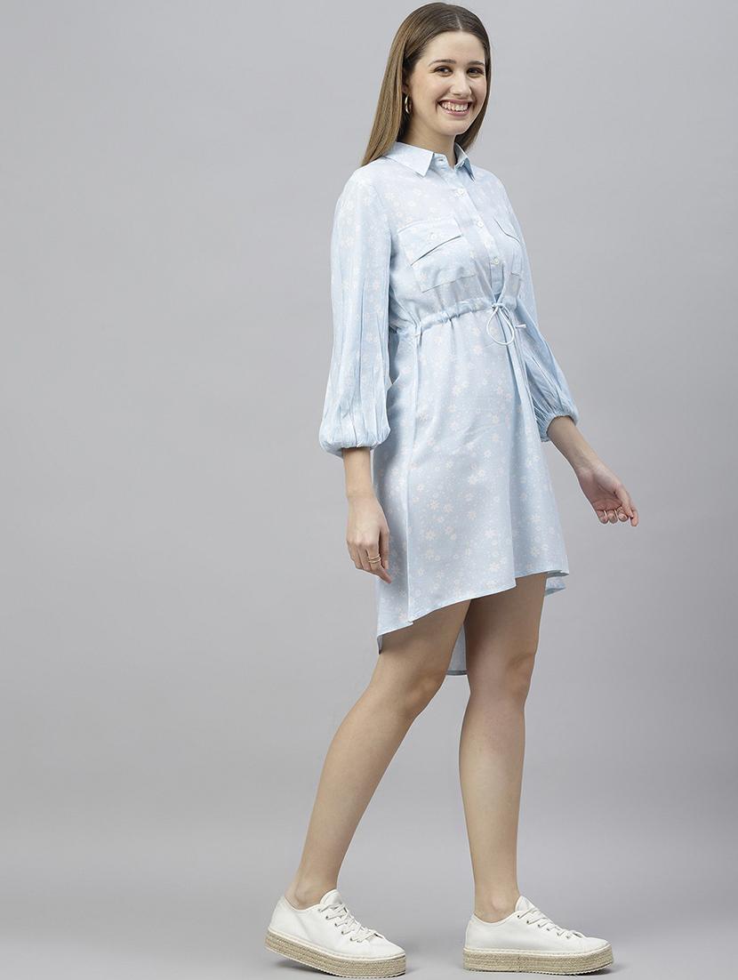 women light blue printed fit & flare dress - 21016650 - Standard Image - 2