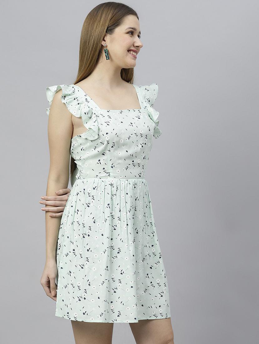 green floral printed detailed dress - 21016654 - Standard Image - 2