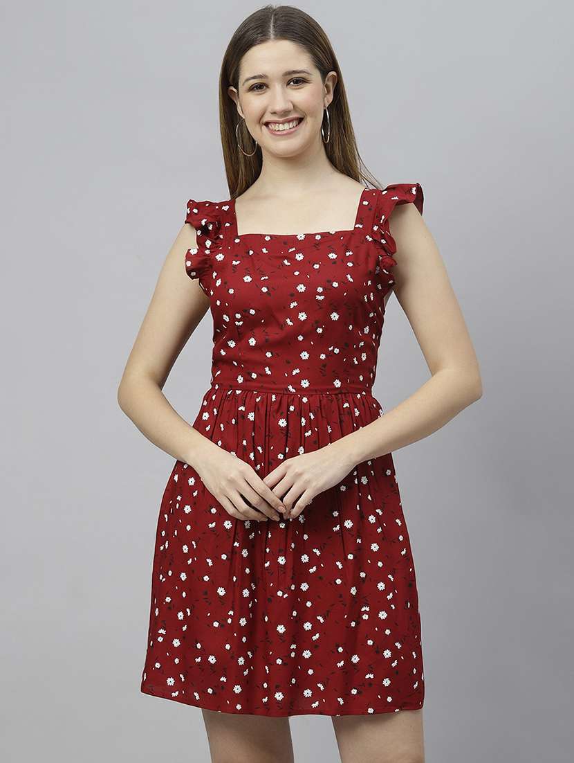 maroon floral printed detailed dress - 21016655 - Zoom Image - 0