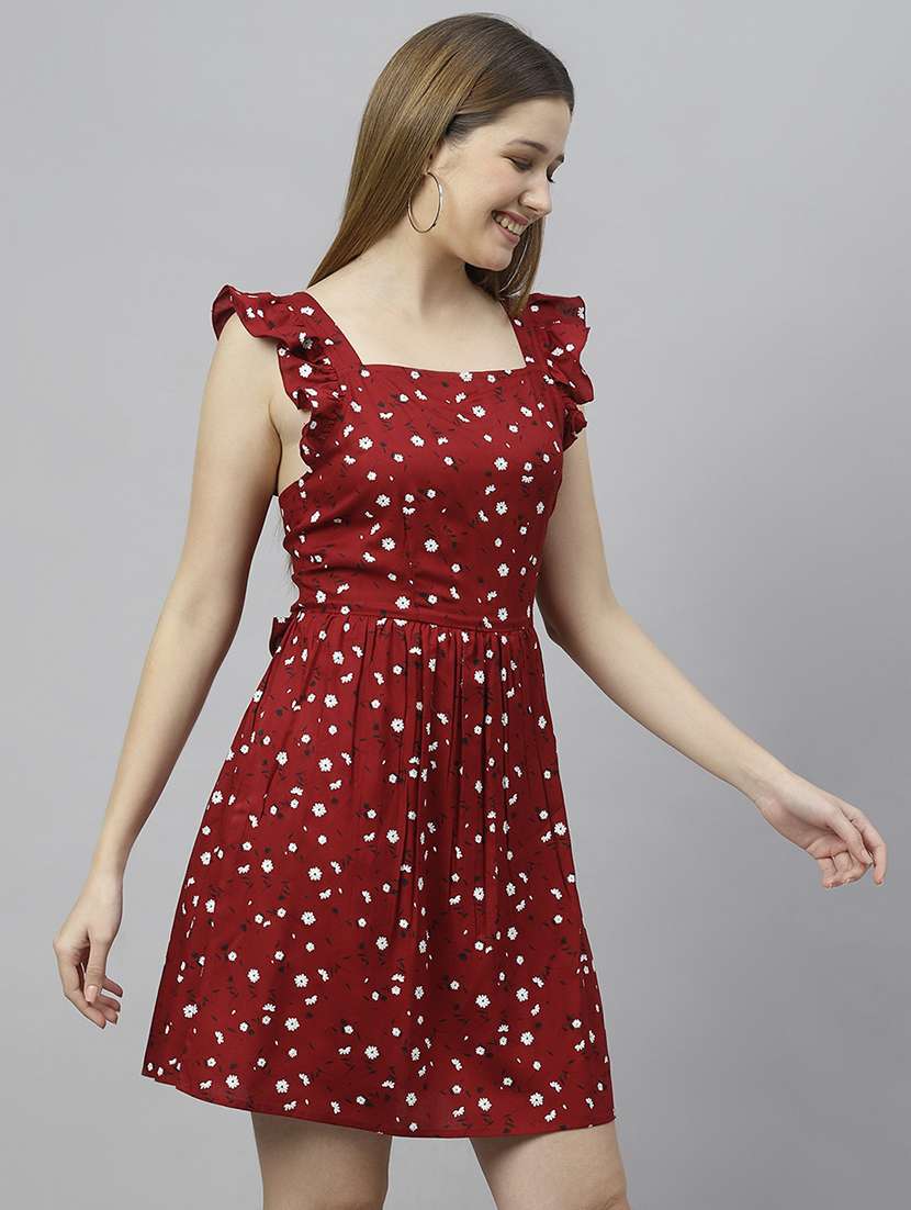 maroon floral printed detailed dress - 21016655 - Standard Image - 2