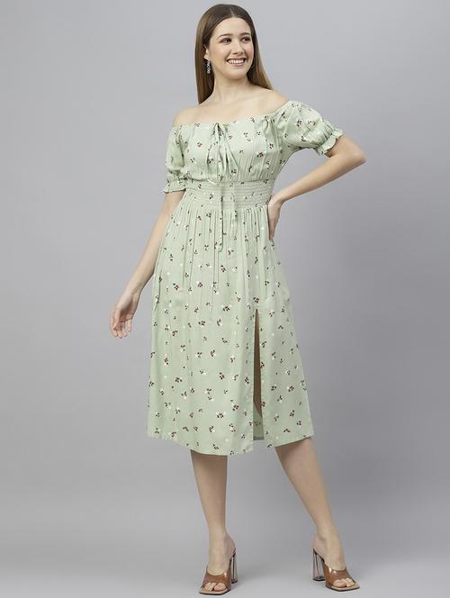 green floral printed detailed dress - 21016657 - Standard Image - 0