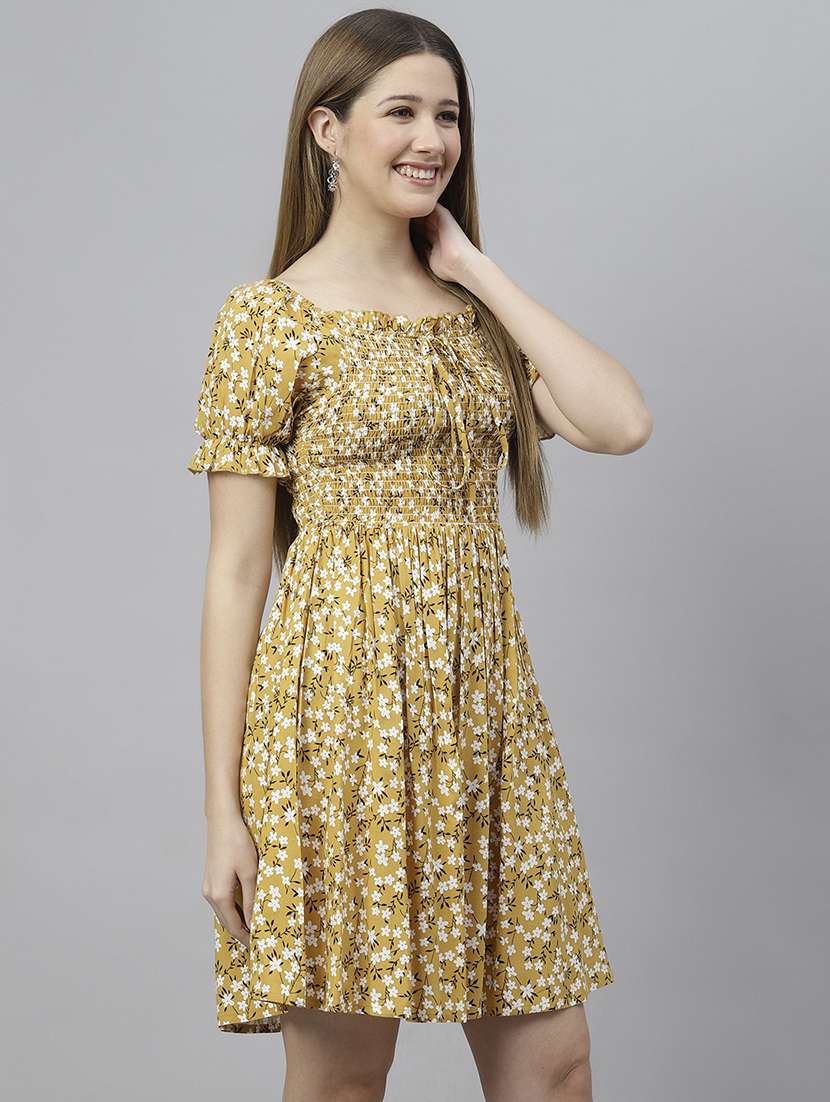 women yellow printed fit & flare dress - 21016658 -  Standard Image - 2