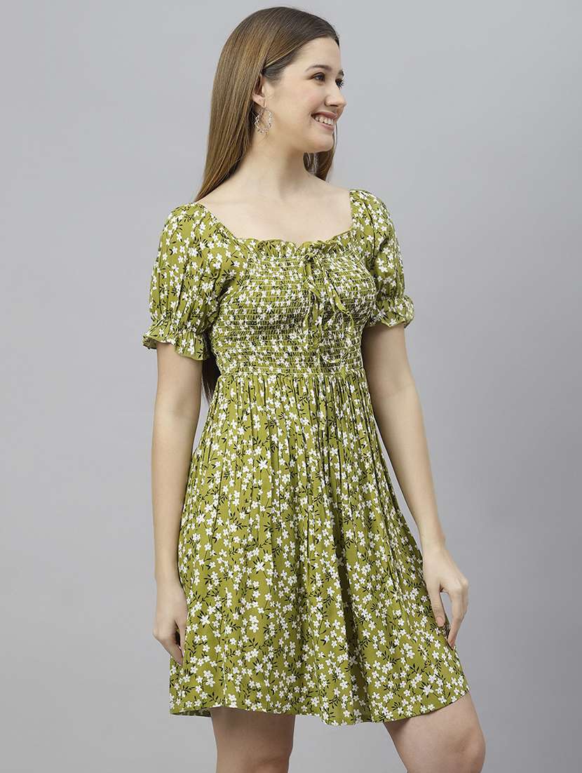 women green printed fit & flare dress - 21016659 -  Standard Image - 2