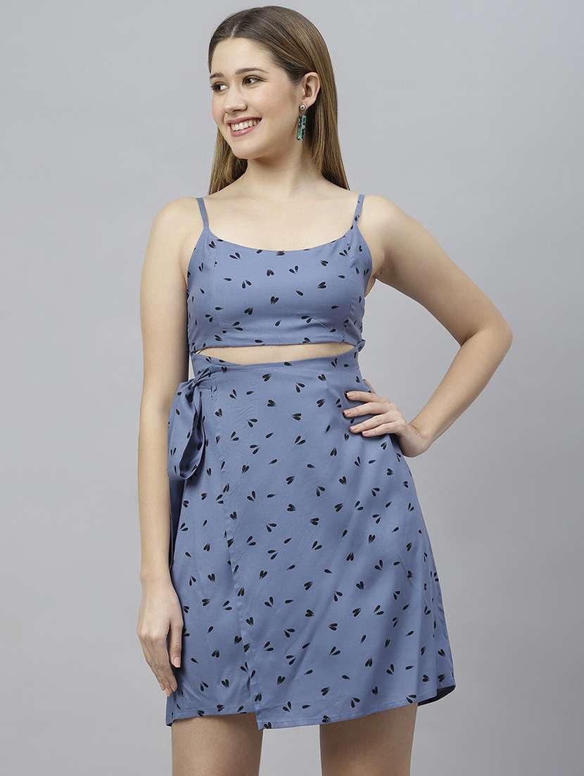 women light blue printed a-line dress - 21016661 - Zoom Image - 0