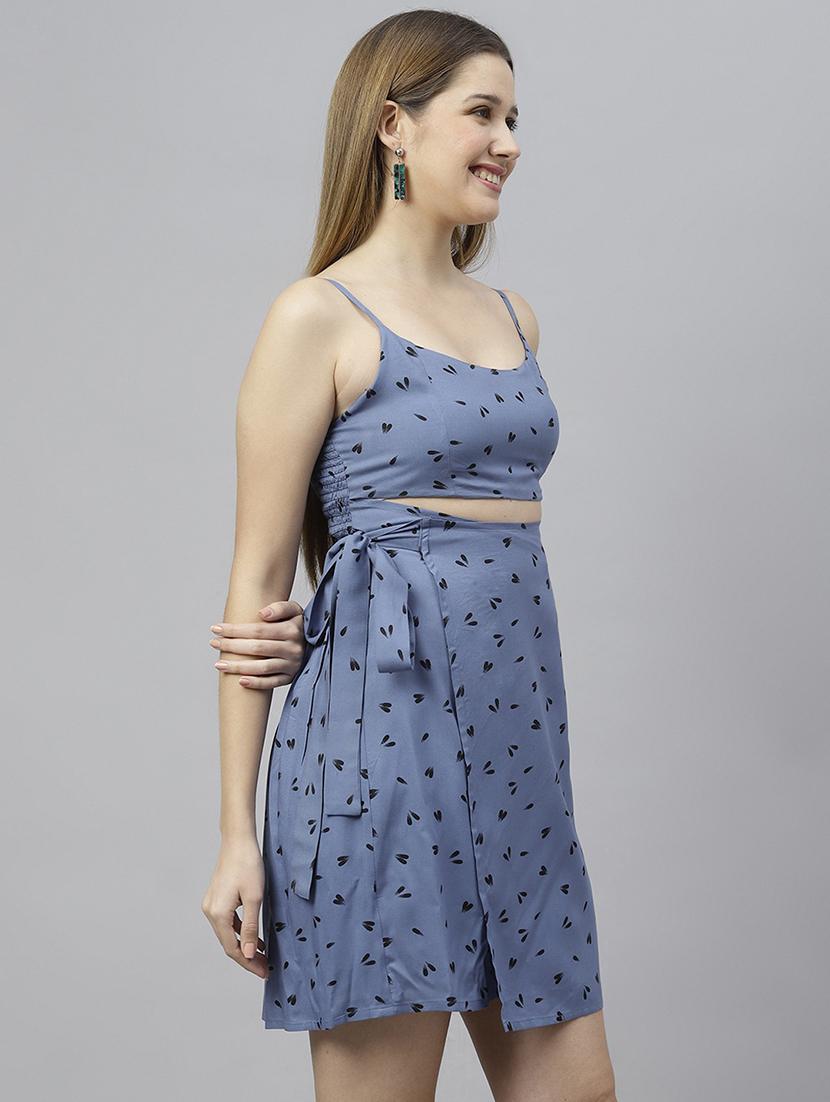 women light blue printed a-line dress - 21016661 - Standard Image - 2