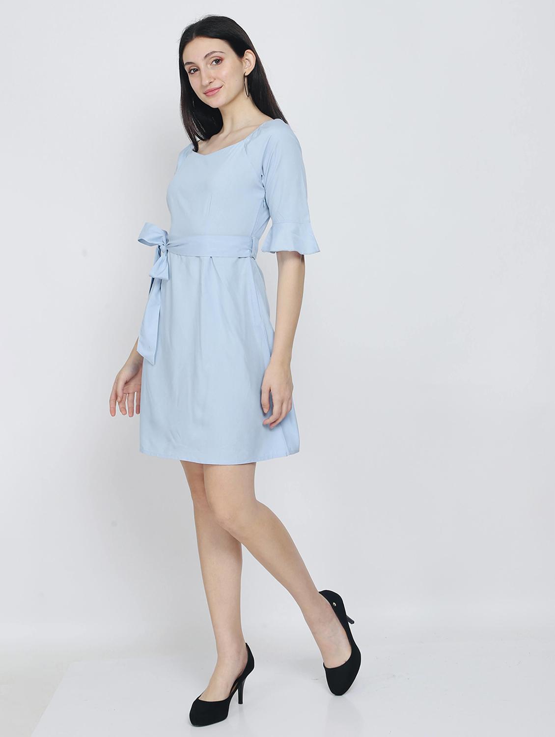 solid purist blue detailed a-line dress - 21016666 - Standard Image - 2