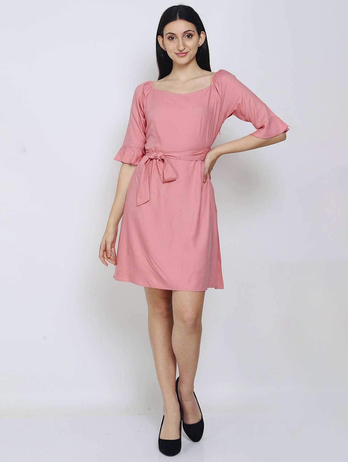 women pink solid a-line dress