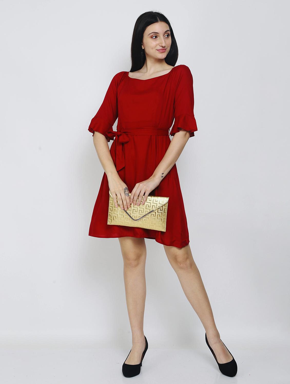 women maroon solid a-line dress - 21016669 - Standard Image - 2