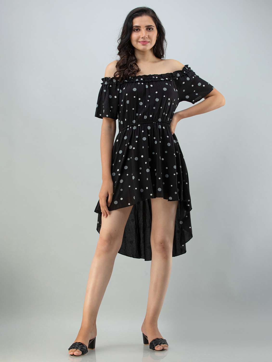 women black printed high-low dress