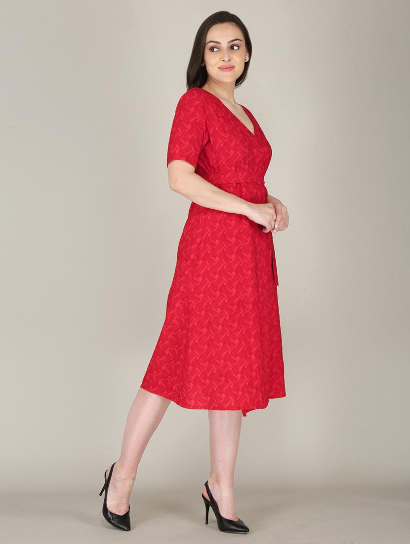 red printed detailed a-line midi dress - 21016678 - Standard Image - 2