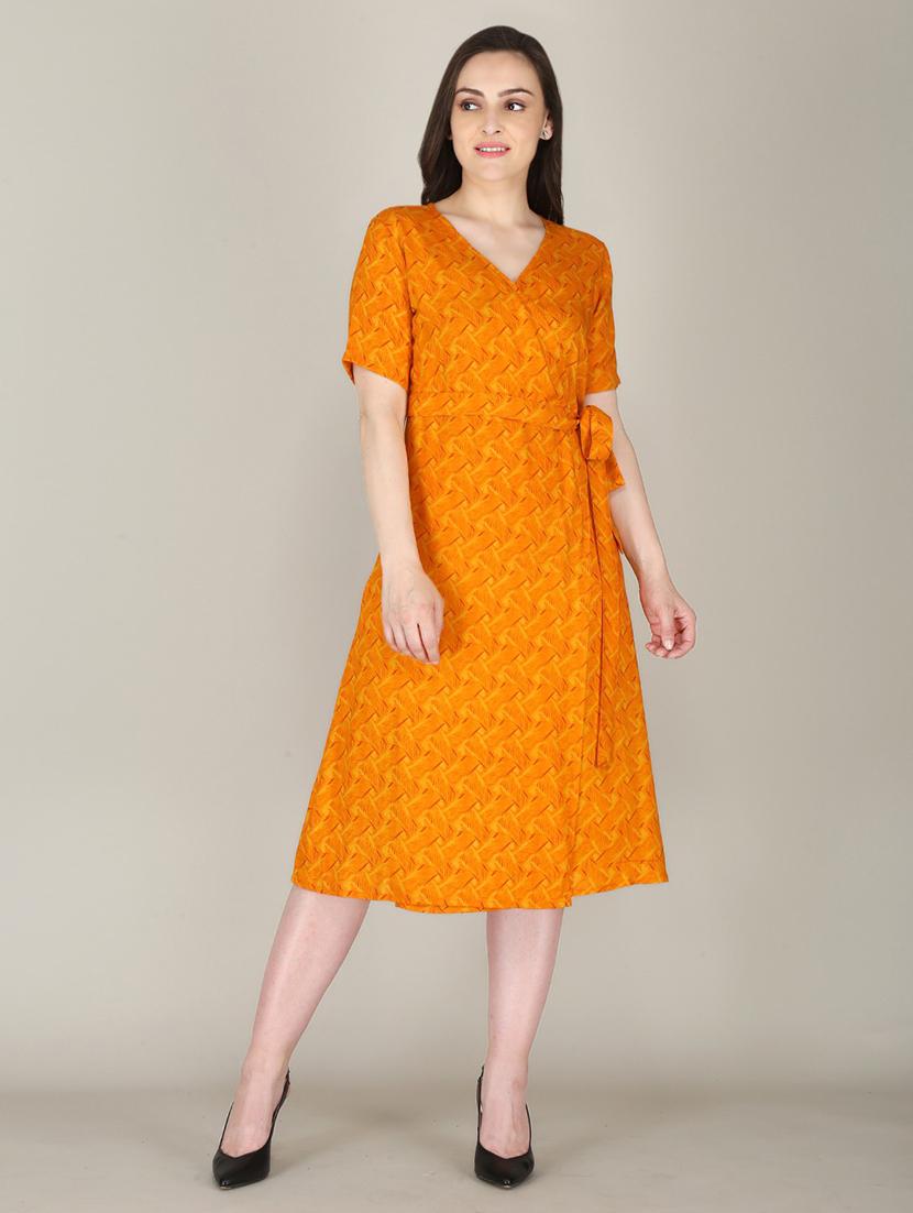 women orange printed a-line dress - 21016679 -  Zoom Image - 0