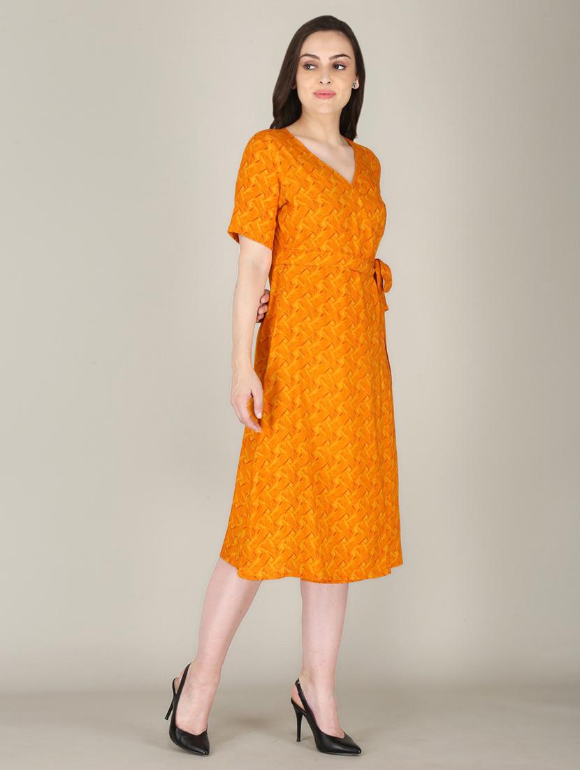 women orange printed a-line dress - 21016679 - Standard Image - 2