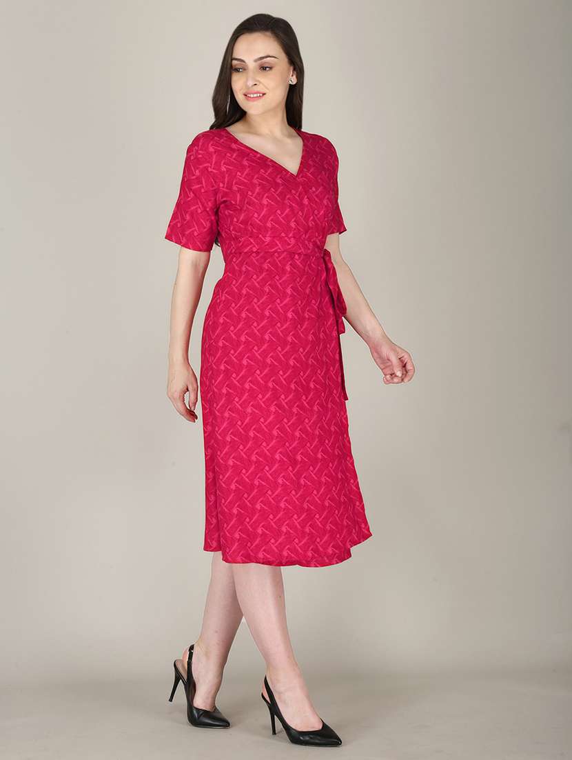 pink printed detailed a-line midi dress - 21016680 -  Standard Image - 2