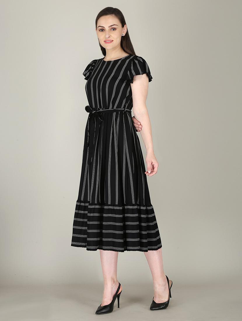 black striped printed detailed midi dress - 21016682 - Standard Image - 2
